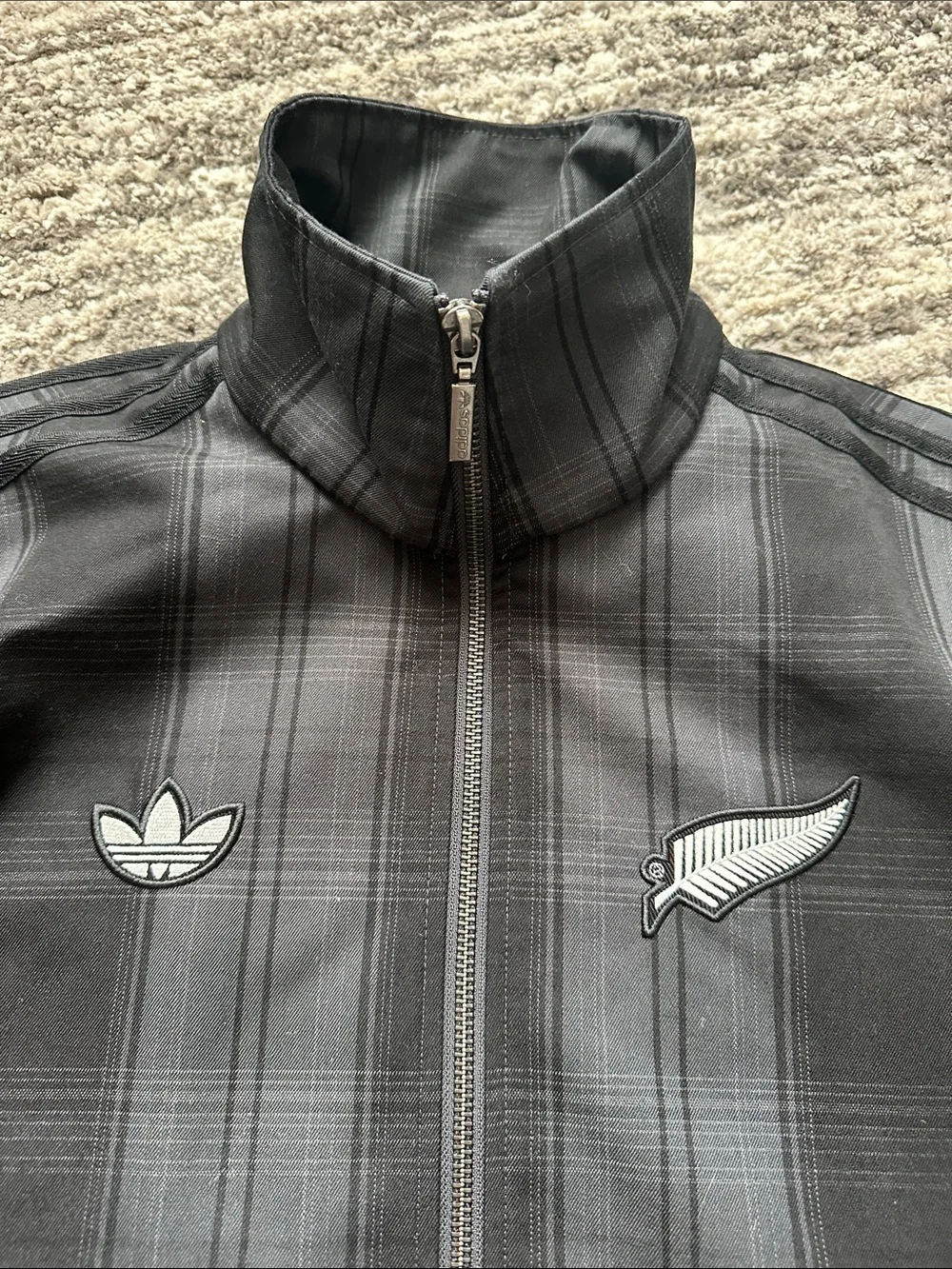 ADIDAS ORIGINALS & ALL BLACKS PLAID WOVEN FIREBIRD TRACK JACKET